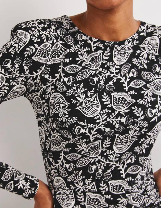 Boden vêtements vigne noire et tulipe femmes robe courte en jersey froncé LB2X1604