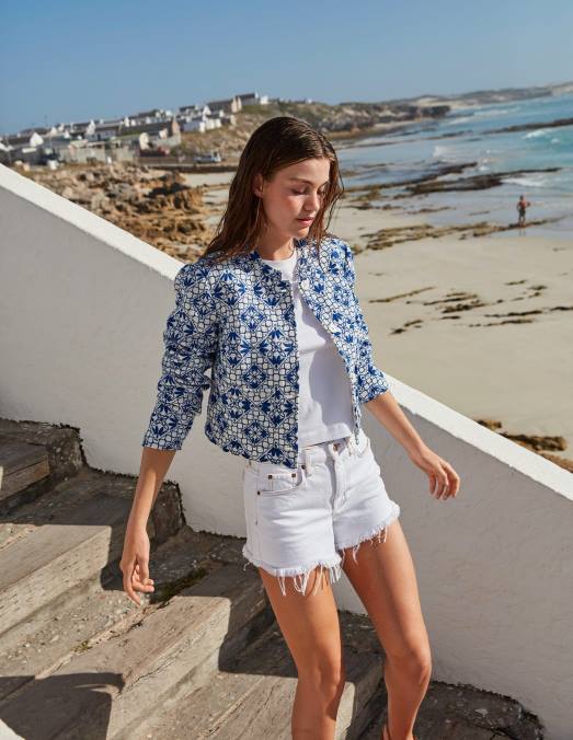 Boden vêtements blanc femmes short en jean trapèze LB2X611