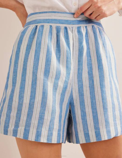 Boden vêtements bleu porcelaine et rayures scintillantes femmes short en lin à enfiler LB2X1286