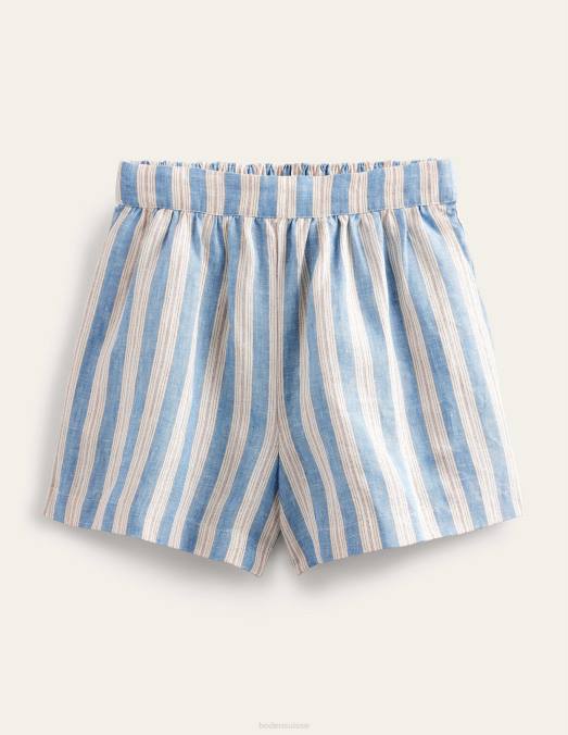 Boden vêtements bleu porcelaine et rayures scintillantes femmes short en lin à enfiler LB2X1286
