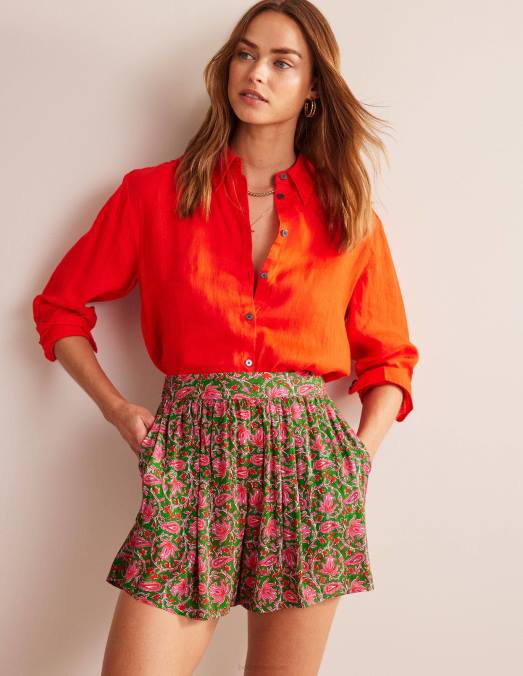 Boden vêtements citron vert et vigne botanique femmes short froissé à enfiler LB2X609