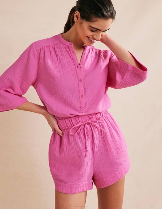 Boden vêtements festival rose femmes short en étamine à lien à la taille LB2X1766