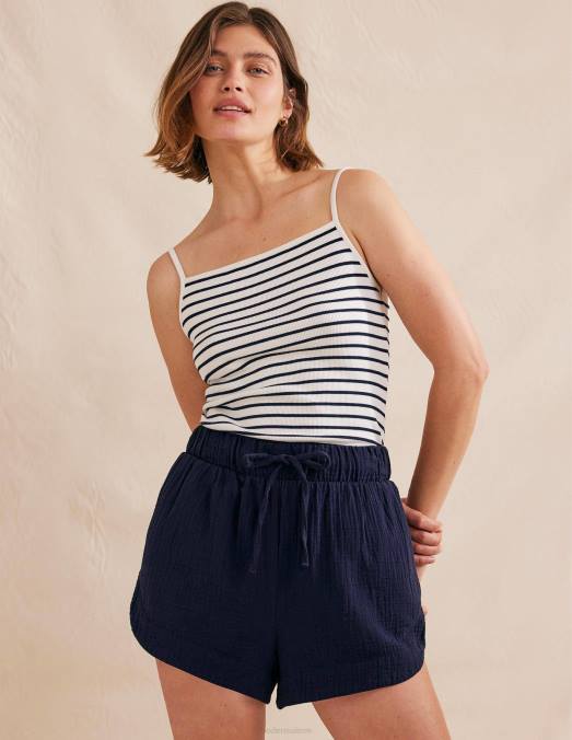 Boden vêtements marine femmes short en étamine à lien à la taille LB2X1238
