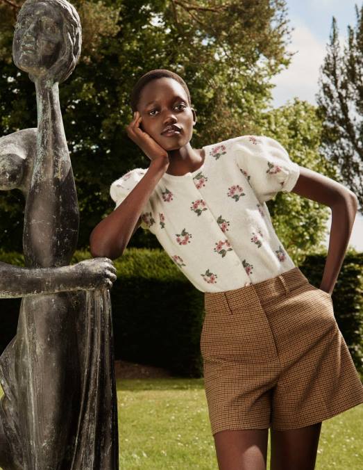 Boden vêtements mini pied de chien marron femmes short taille haute LB2X2033