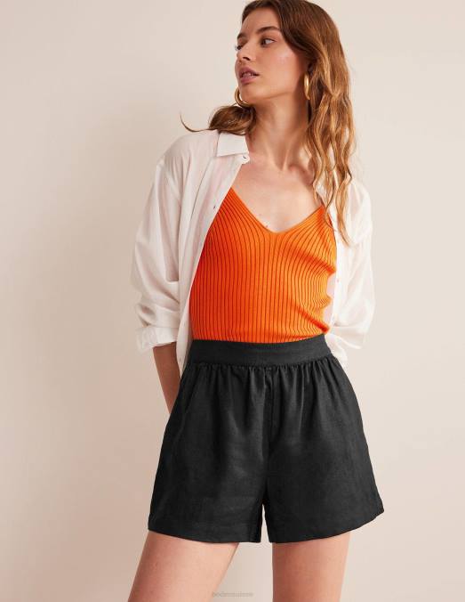 Boden vêtements noir femmes short en lin à enfiler LB2X612