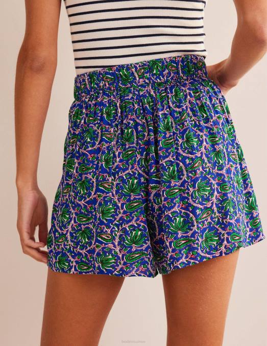 Boden vêtements vague bleue et vigne botanique femmes short froissé à enfiler LB2X614