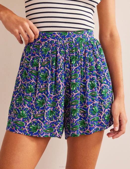 Boden vêtements vague bleue et vigne botanique femmes short froissé à enfiler LB2X614