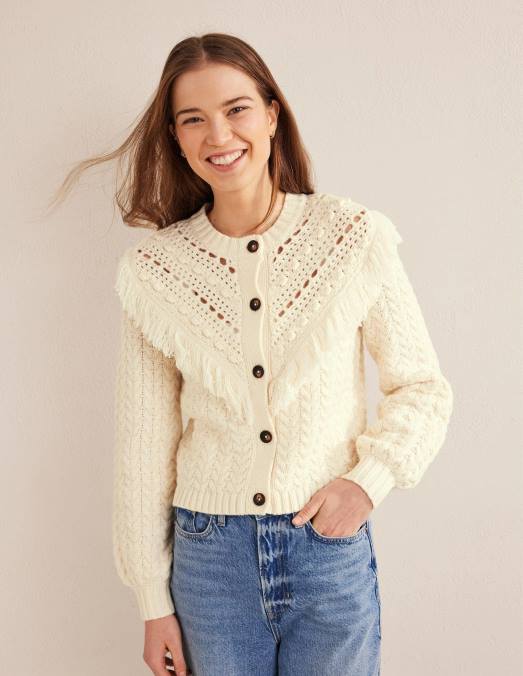 Boden vêtements Ivoire femmes cardigan à franges LB2X1781