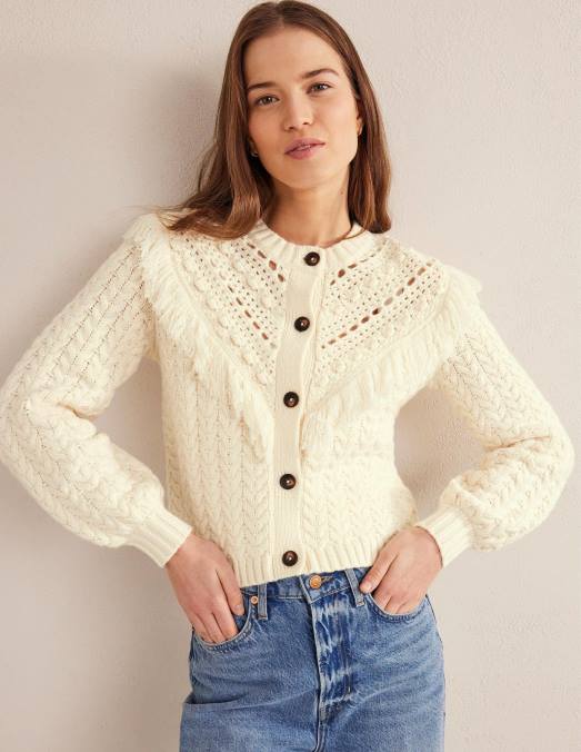 Boden vêtements Ivoire femmes cardigan à franges LB2X1781