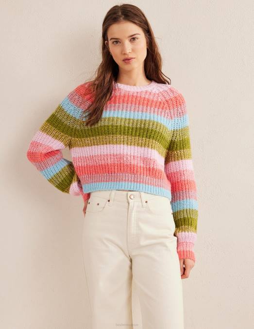 Boden vêtements bande arc-en-ciel femmes pull raglan côtelé duveteux LB2X2559
