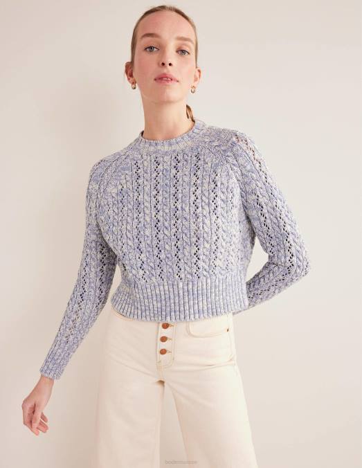 Boden vêtements bleu blizzard et ivoire chiné femmes cavalier de câble chiné LB2X1666