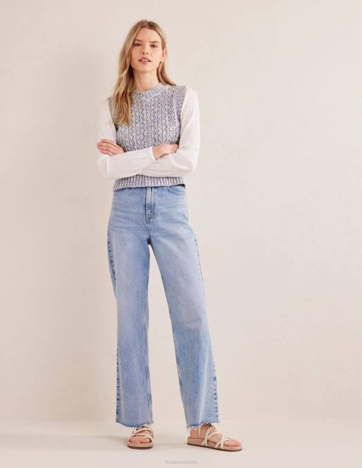 Boden vêtements bleu blizzard et ivoire chiné femmes débardeur en tricot torsadé LB2X2027