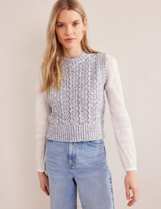 Boden vêtements bleu blizzard et ivoire chiné femmes débardeur en tricot torsadé LB2X2027
