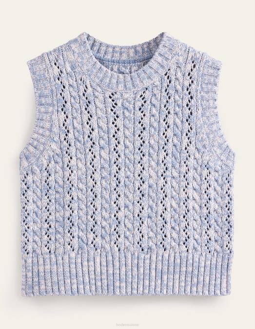 Boden vêtements bleu blizzard et ivoire chiné femmes débardeur en tricot torsadé LB2X2027