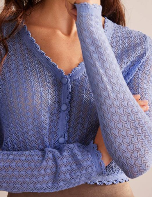 Boden vêtements bleu brumeux femmes cardigan court en pointelle LB2X1499