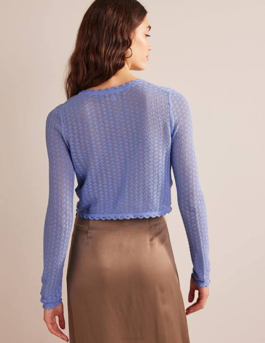 Boden vêtements bleu brumeux femmes cardigan court en pointelle LB2X1499