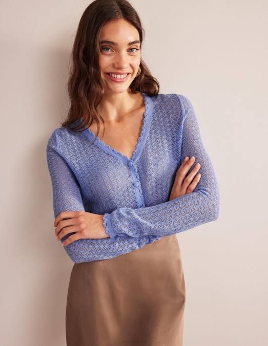 Boden vêtements bleu brumeux femmes cardigan court en pointelle LB2X1499