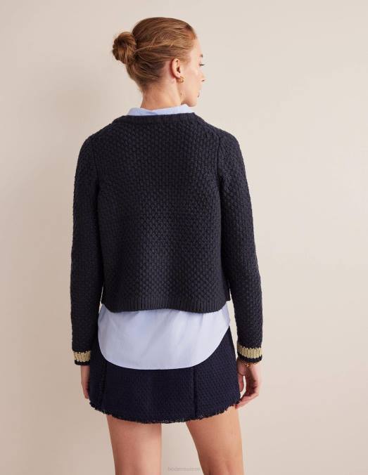 Boden vêtements bleu marine et or femmes cardigan en laine épaisse texturée LB2X1679