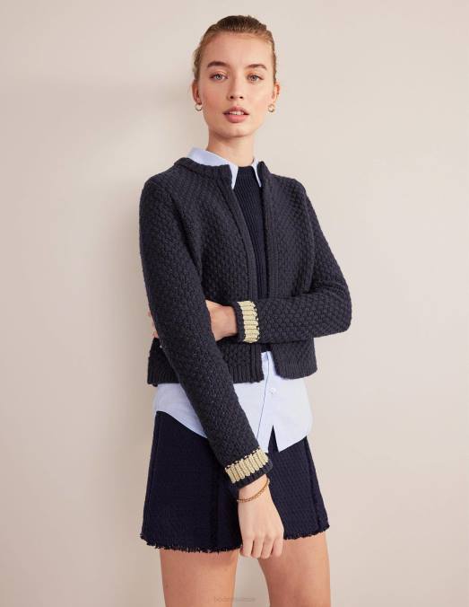 Boden vêtements bleu marine et or femmes cardigan en laine épaisse texturée LB2X1679