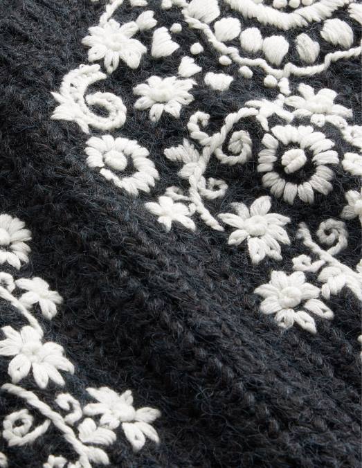 Boden vêtements broderie noire et ivoire femmes pull à broderies côtelées duveteuses LB2X1931