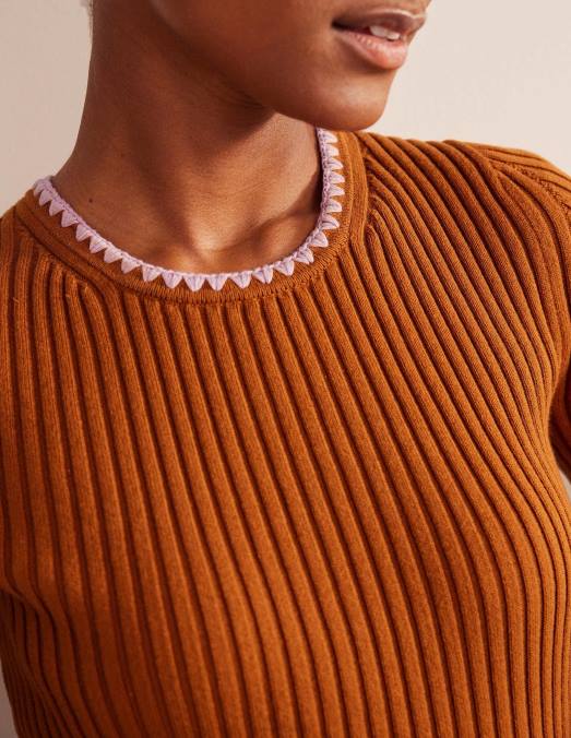 Boden vêtements citrouille femmes t-shirt en maille à finitions en crochet LB2X628