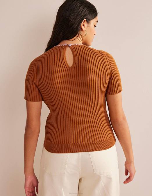 Boden vêtements citrouille femmes t-shirt en maille à finitions en crochet LB2X628