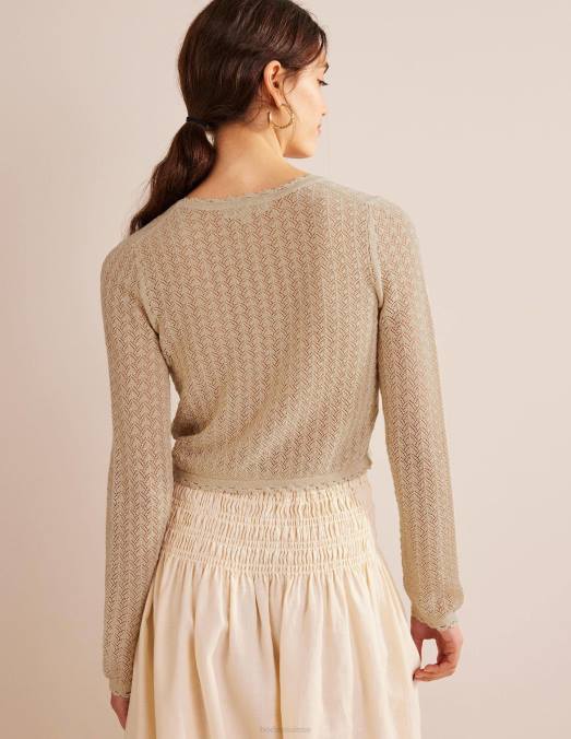 Boden vêtements éclat d'or femmes cardigan court en pointelle LB2X1664