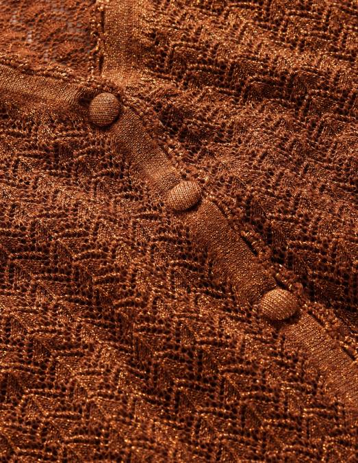 Boden vêtements cognac bronze or éclat femmes cardigan court en pointelle LB2X1788