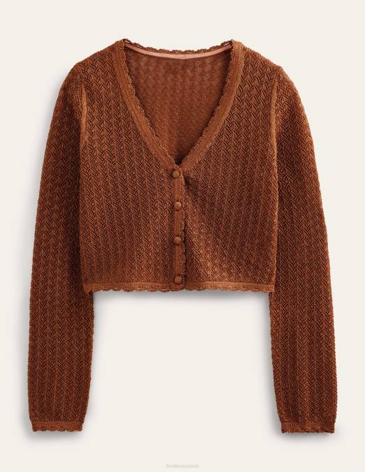 Boden vêtements cognac bronze or éclat femmes cardigan court en pointelle LB2X1788