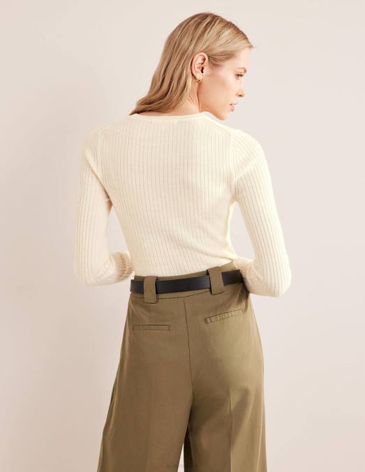 Boden vêtements coquille de pistache femmes pull côtelé en mérinos LB2X1153