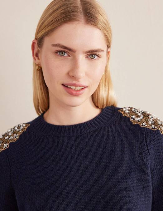 Boden vêtements embellissement marine femmes pull orné LB2X2134