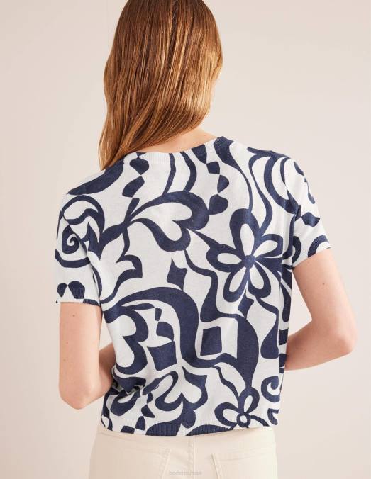 Boden vêtements encrier & fleur d'ivoire azur femmes cardigan de plage imprimé LB2X1284