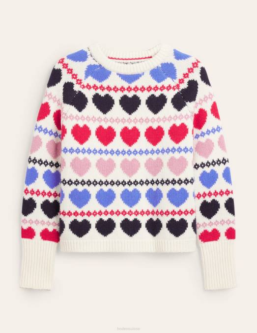 Boden vêtements fairisle coeur ivoire femmes pull épais en jacquard LB2X2037