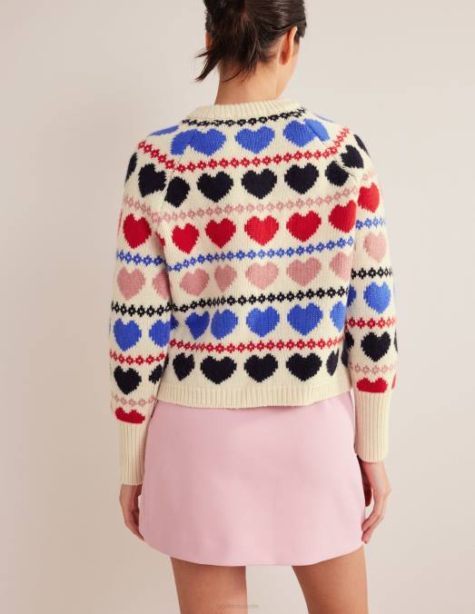 Boden vêtements fairisle coeur ivoire femmes pull épais en jacquard LB2X2037