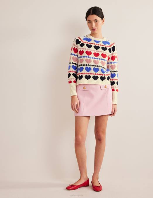 Boden vêtements fairisle coeur ivoire femmes pull épais en jacquard LB2X2037