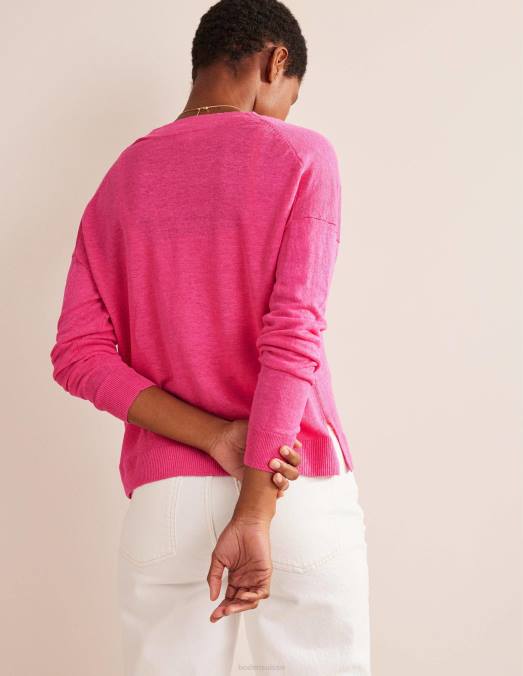 Boden vêtements festival rose femmes cardigan en lin à col en V LB2X2004