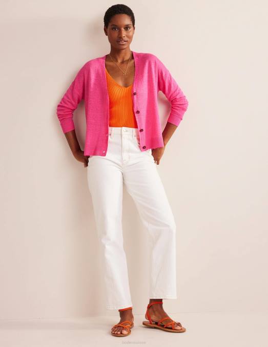 Boden vêtements festival rose femmes cardigan en lin à col en V LB2X2004