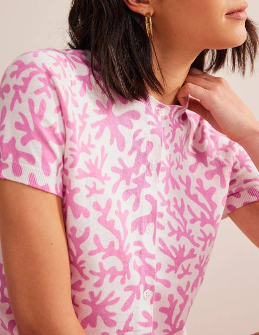 Boden vêtements fleur de prunier et feuillage abstrait femmes cardigan de plage imprimé LB2X1505