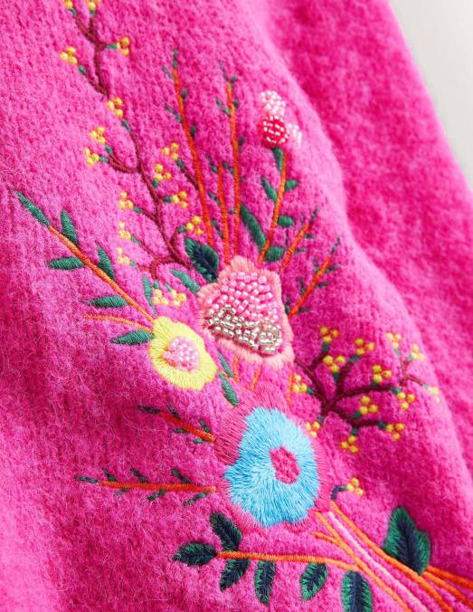 Boden vêtements floral rose choquant femmes pull duveteux à détail floral LB2X1759