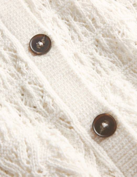 Boden vêtements ivoire chaud femmes cardigan à col rond en pointelle LB2X2106