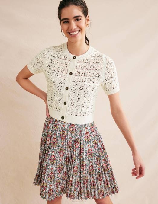 Boden vêtements ivoire chaud femmes cardigan à col rond en pointelle LB2X2106