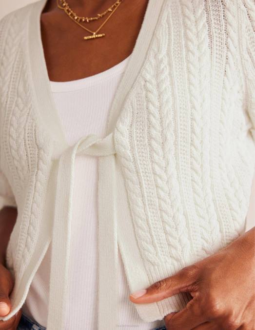 Boden vêtements ivoire chaud femmes cardigan court à détails de nœuds LB2X627
