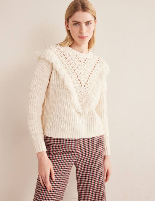Boden vêtements ivoire chaud femmes pull côtelé à franges LB2X2060