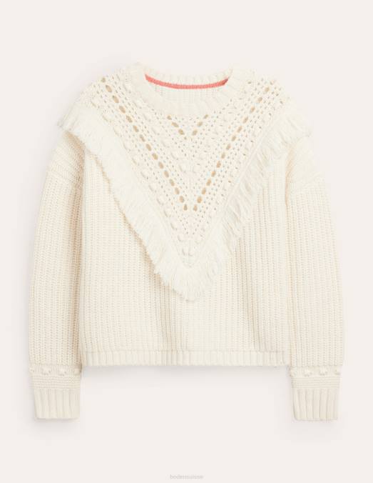 Boden vêtements ivoire chaud femmes pull côtelé à franges LB2X2060