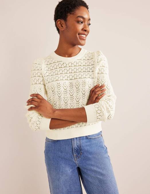 Boden vêtements ivoire chaud femmes pull en coton pointelle LB2X2131