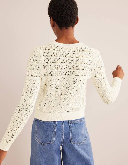 Boden vêtements ivoire chaud femmes pull en coton pointelle LB2X2131