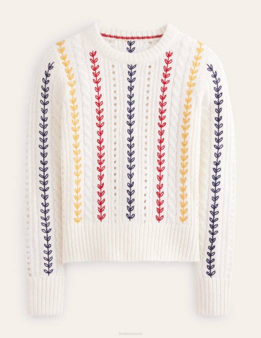 Boden vêtements ivoire chaud femmes pull pelucheux à broderies torsadées LB2X2084