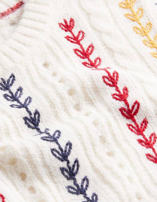 Boden vêtements ivoire chaud femmes pull pelucheux à broderies torsadées LB2X2084