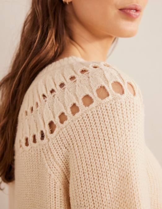 Boden vêtements ivoire chiné femmes pull duveteux à volants LB2X2113