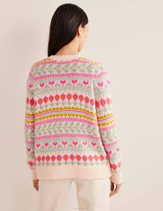 Boden vêtements ivoire et multi fairisle femmes cardigan moelleux en jacquard LB2X1739